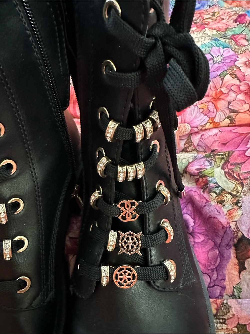 GUESS Black Lace-Up Combat Boots with Gold Eyelets NWOT - Picture 16 of 16